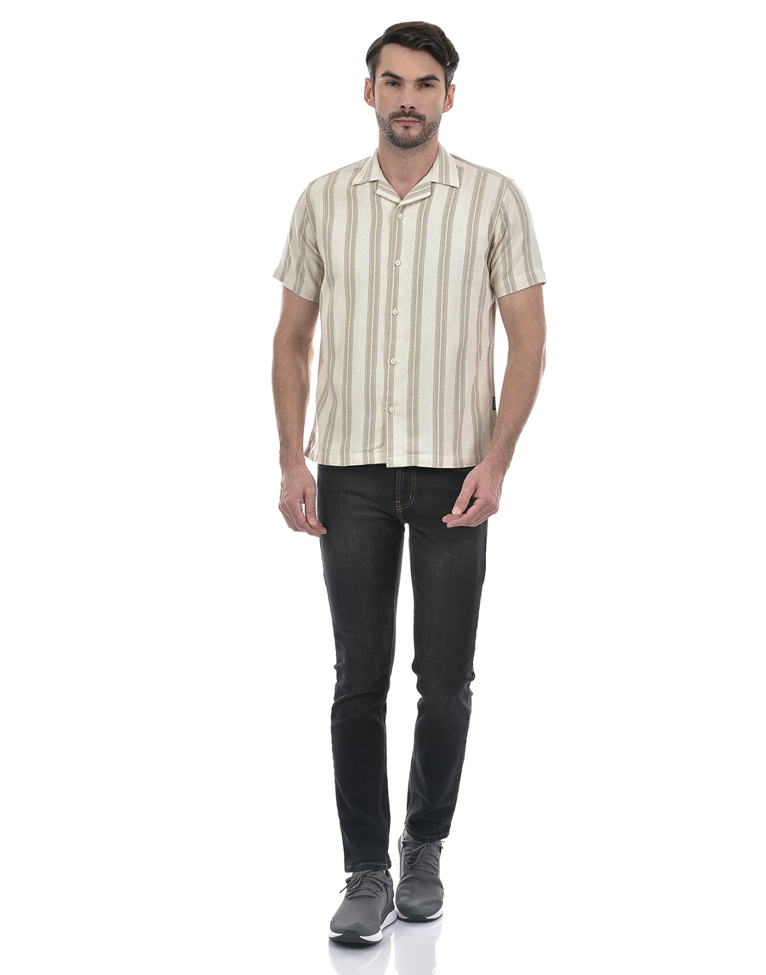 Numero Uno Men Striped Grey Shirt